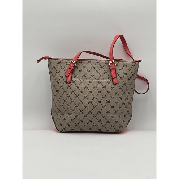 Anne Klein Pre- Owned Shoulder Bag Tan Trim - Pink Strap Gold AK Logo - Picture 2 of 13